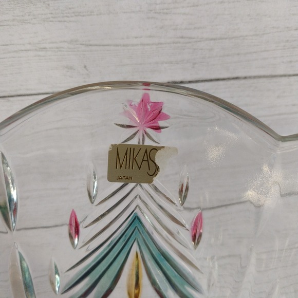 Mikasa Festive Holiday Crystal 8 in Bowl Colored Etched Christmas Trees Stars - Picture 7 of 7